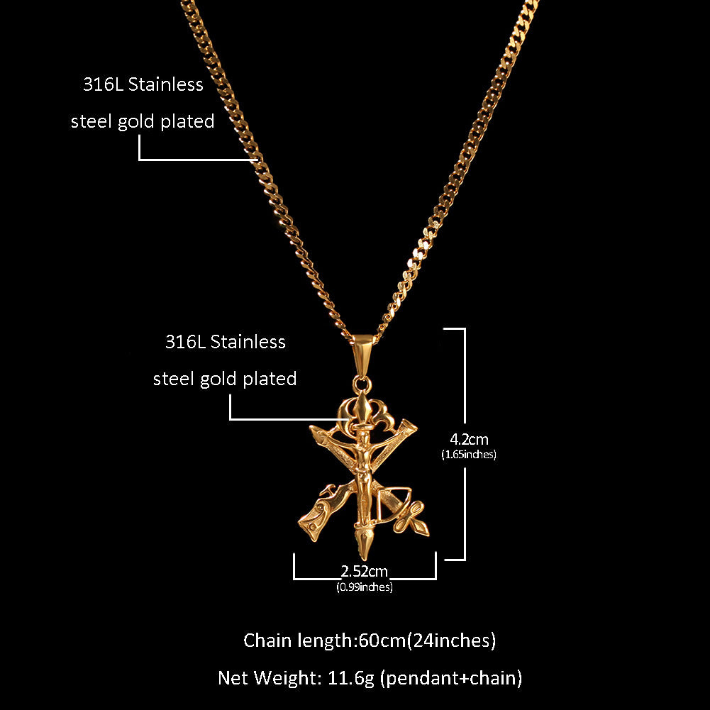 宝剑枪交叉十字金色+3mm24inch古巴链