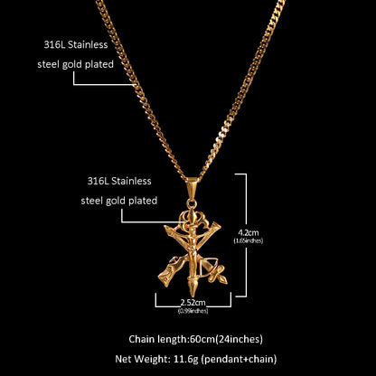 宝剑枪交叉十字金色+3mm24inch古巴链