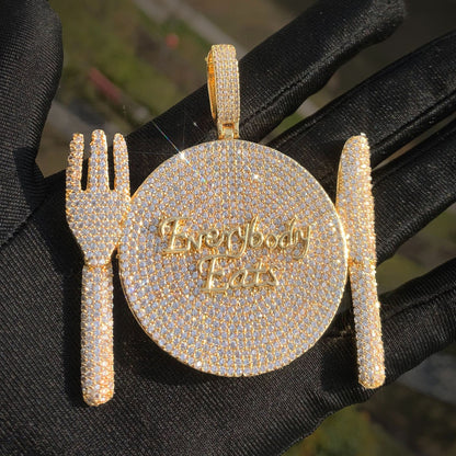 Iced Out Dinner Plate Pendant Necklace