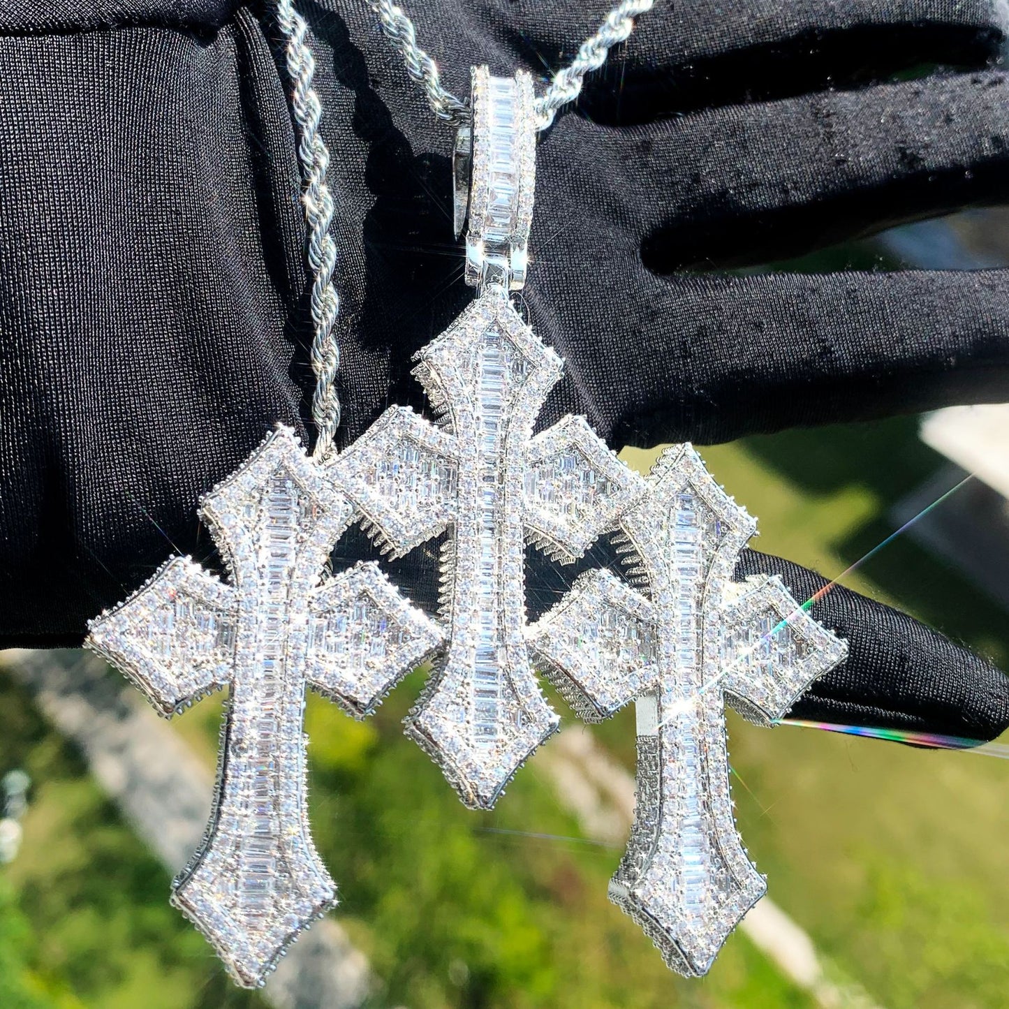 Unisex Iced Cross Pendant Necklace