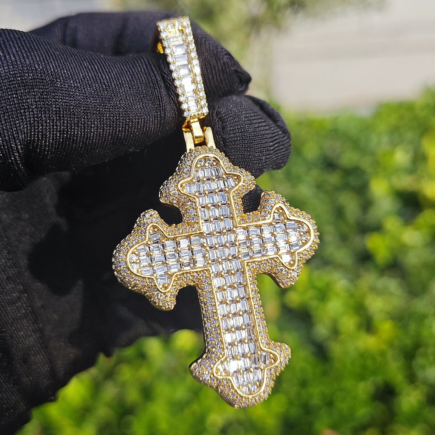 Unisex Iced Out Cross Pendant Necklace