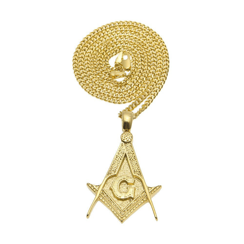 金色纹理共济会吊坠+3mm24inch古巴链