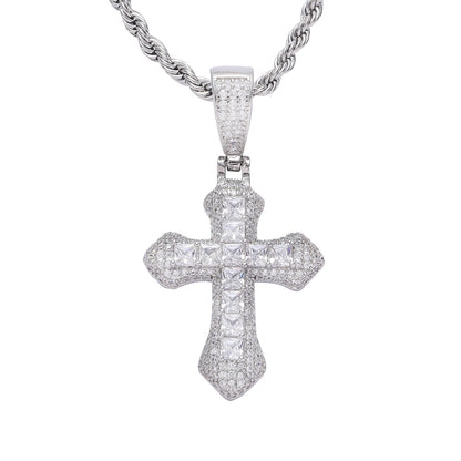 Hip Hop Light Luxury Cross Square Cubic Zirconia Pendant Necklace for Men and Women