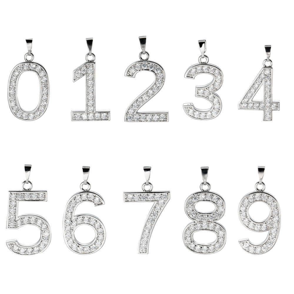 Hip Hop Light Luxury Number Cubic Zirconia Pendant Necklace for Men and Women