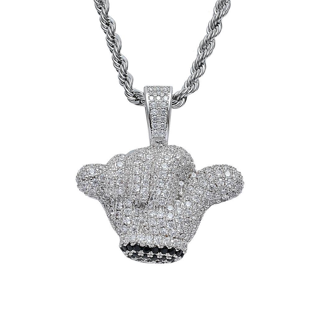 Hip Hop Floral Round Cubic Zirconia Pendant Necklace for Men and Women