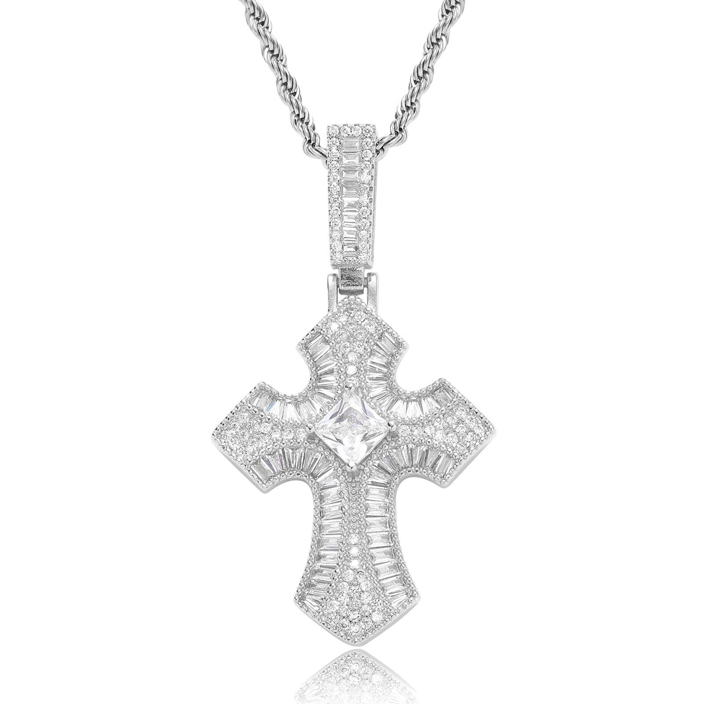 Vintage Light Luxury Cross Square Cubic Zirconia Pendant Necklace for Men and Women