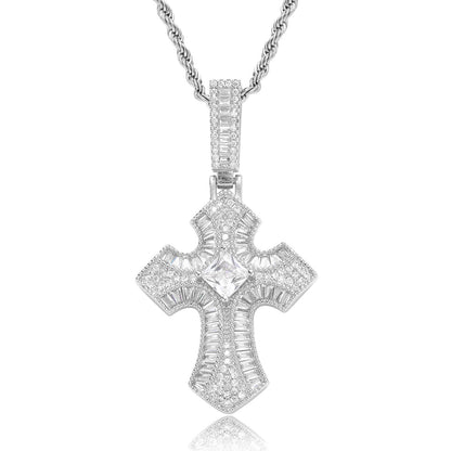 Vintage Light Luxury Cross Square Cubic Zirconia Pendant Necklace for Men and Women
