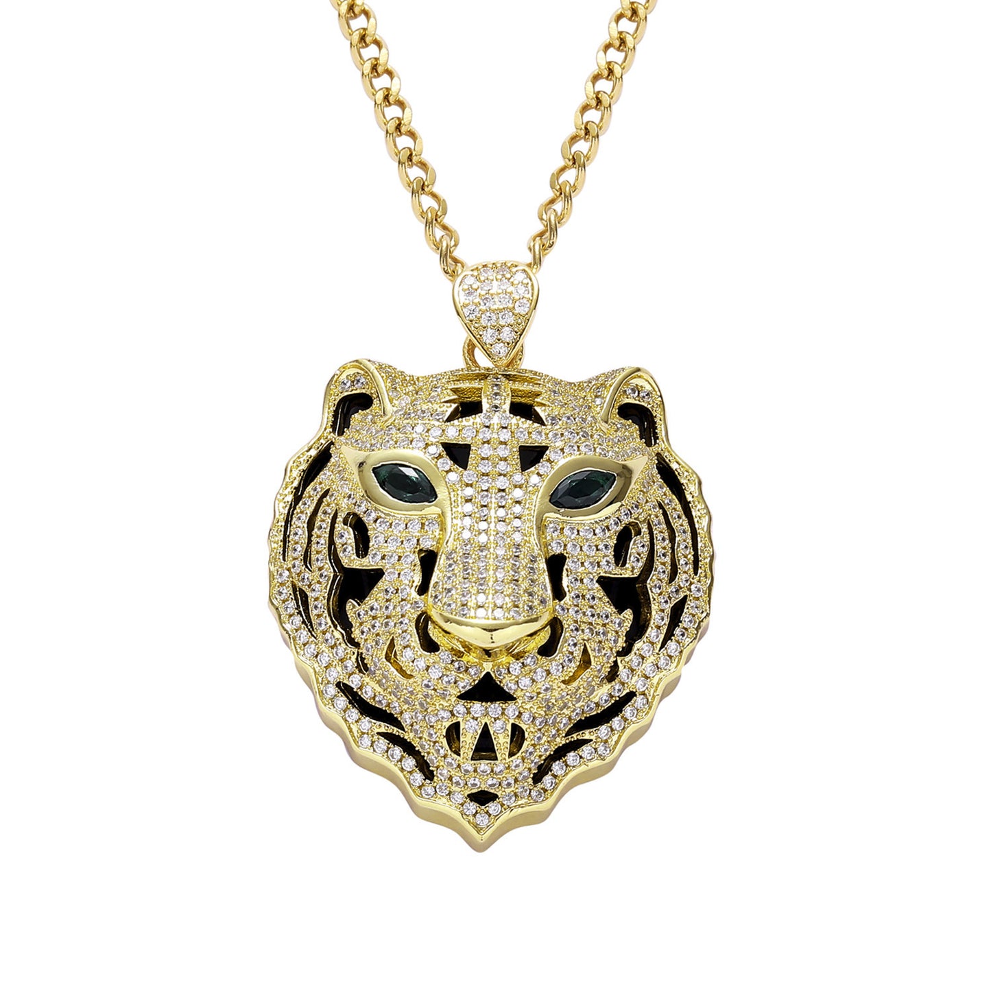 Hip Hop Tiger Cubic Zirconia Pendant Necklace for Men and Women
