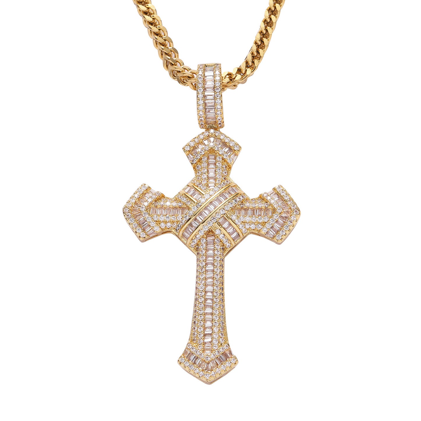 Hip Hop Vintage Cross Copper Pendant Necklace for Men and Women