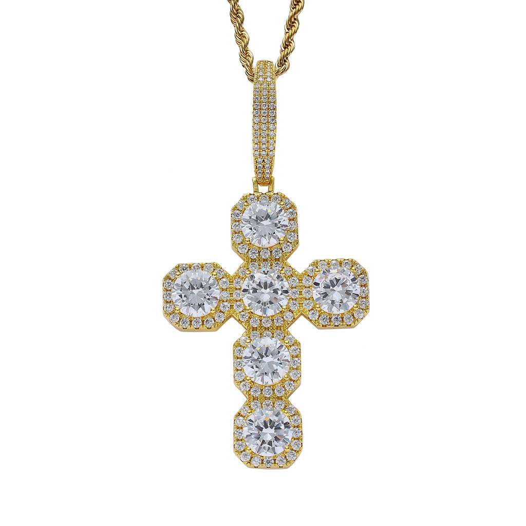 Light Luxury Cross Cubic Zirconia Pendant Necklace for Men and Women