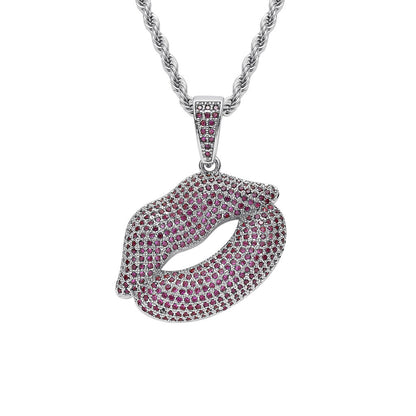 Hip Hop Lip Cubic Zirconia Pendant Necklace for Men and Women