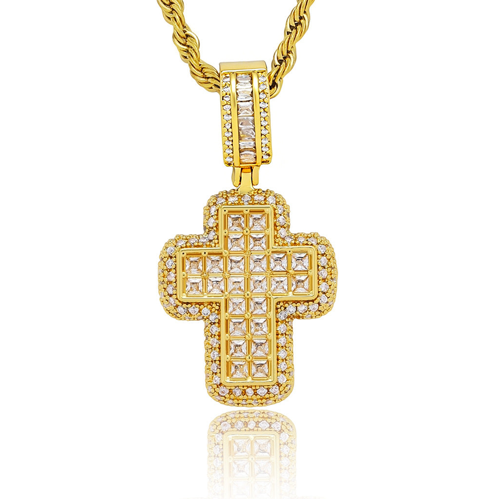 Hip Hop Light Luxury Cross Cubic Zirconia Pendant Necklace for Men and Women