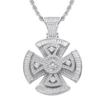 Hip Hop Light Luxury Cross Floral Geometric Copper Pendant Necklace for Men and Women