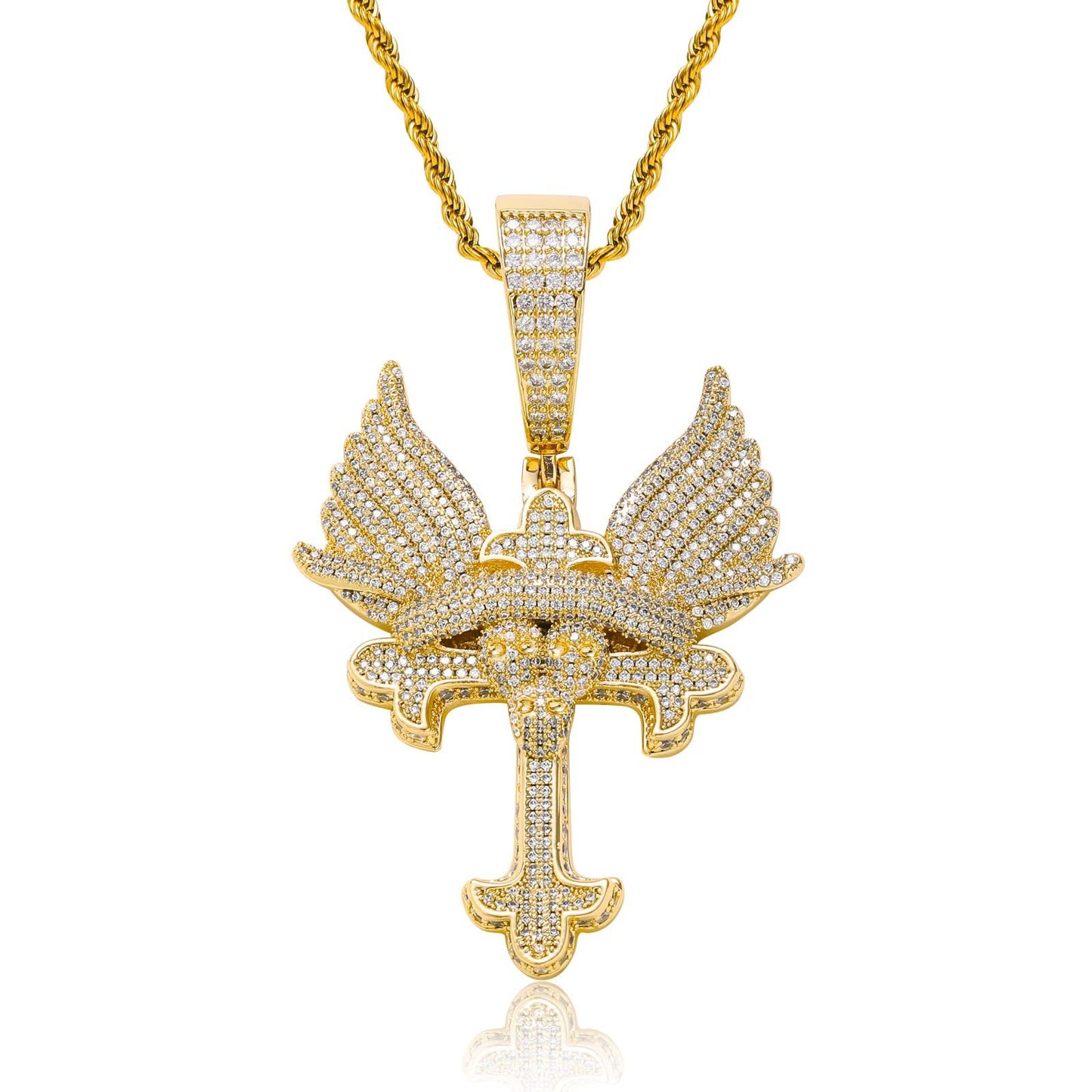 Hip Hop Punk Butterfly Cubic Zirconia Pendant Necklace for Men and Women