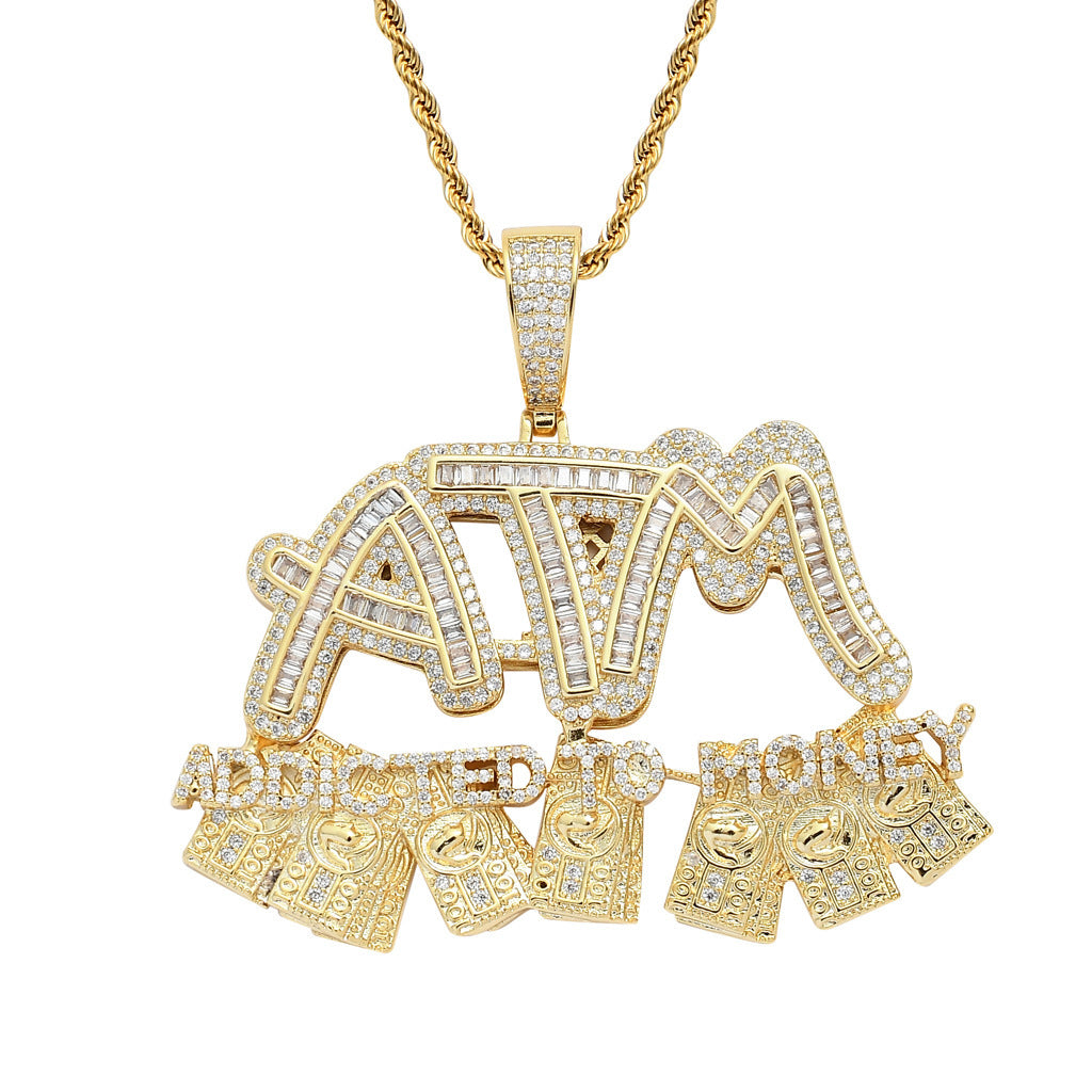 Hip Hop Letter Dollar Cubic Zirconia Pendant Necklace for Men and Women