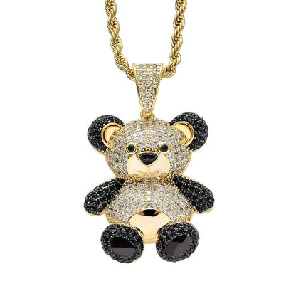 Hip Hop Bear Cat Cubic Zirconia Pendant Necklace for Men and Women