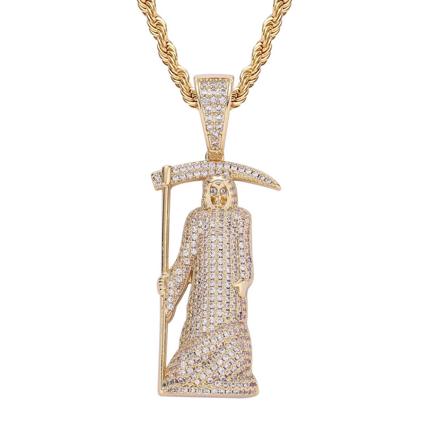 Hip Hop Skull Cubic Zirconia Pendant Necklace for Men and Women