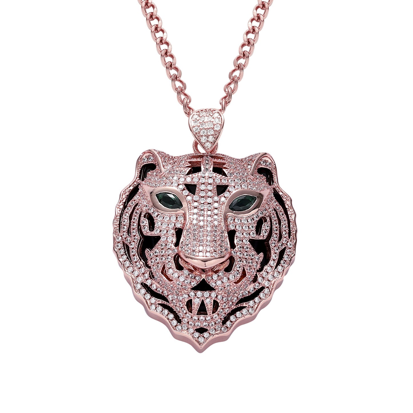 Hip Hop Tiger Cubic Zirconia Pendant Necklace for Men and Women