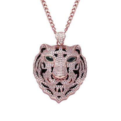 Hip Hop Tiger Cubic Zirconia Pendant Necklace for Men and Women