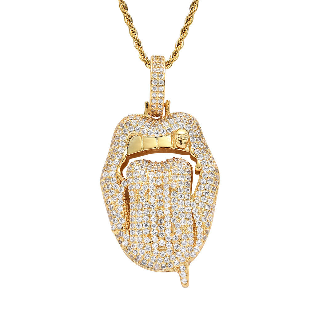 Hip Hop Skull Dollar Cubic Zirconia Pendant Necklace for Men and Women