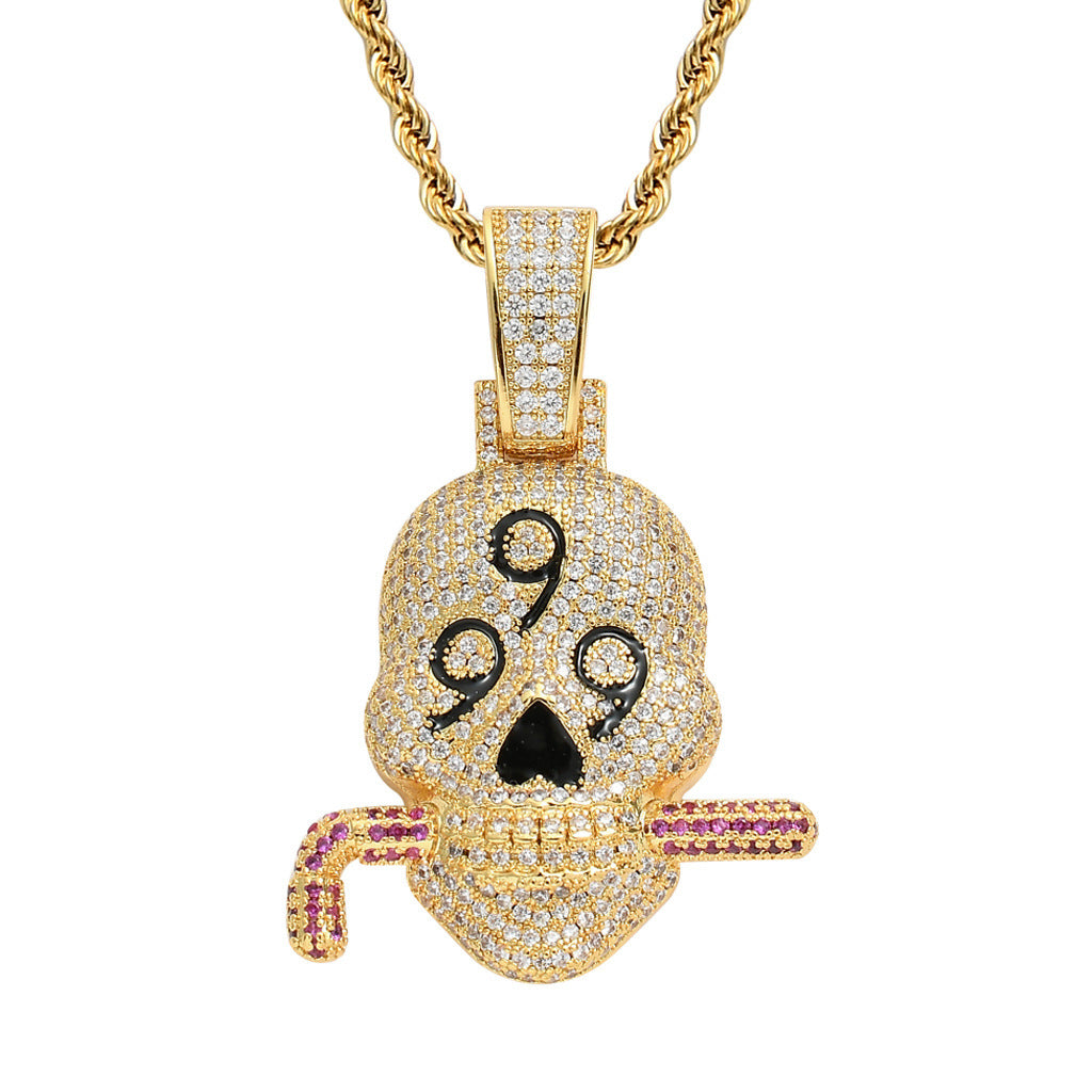 Hip Hop Skull Cubic Zirconia Pendant Necklace for Men and Women