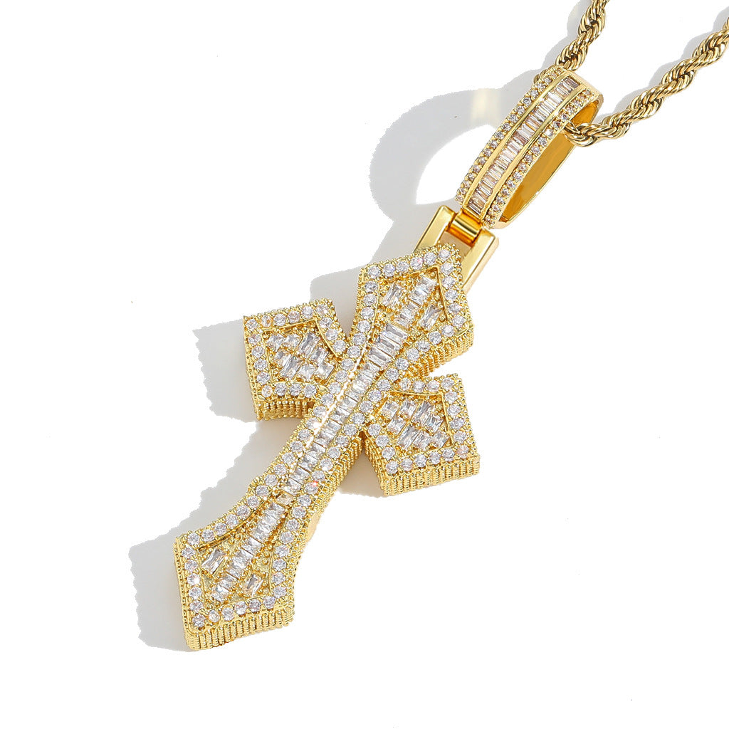 Hip Hop Vintage Cross Copper Pendant Necklace for Men and Women