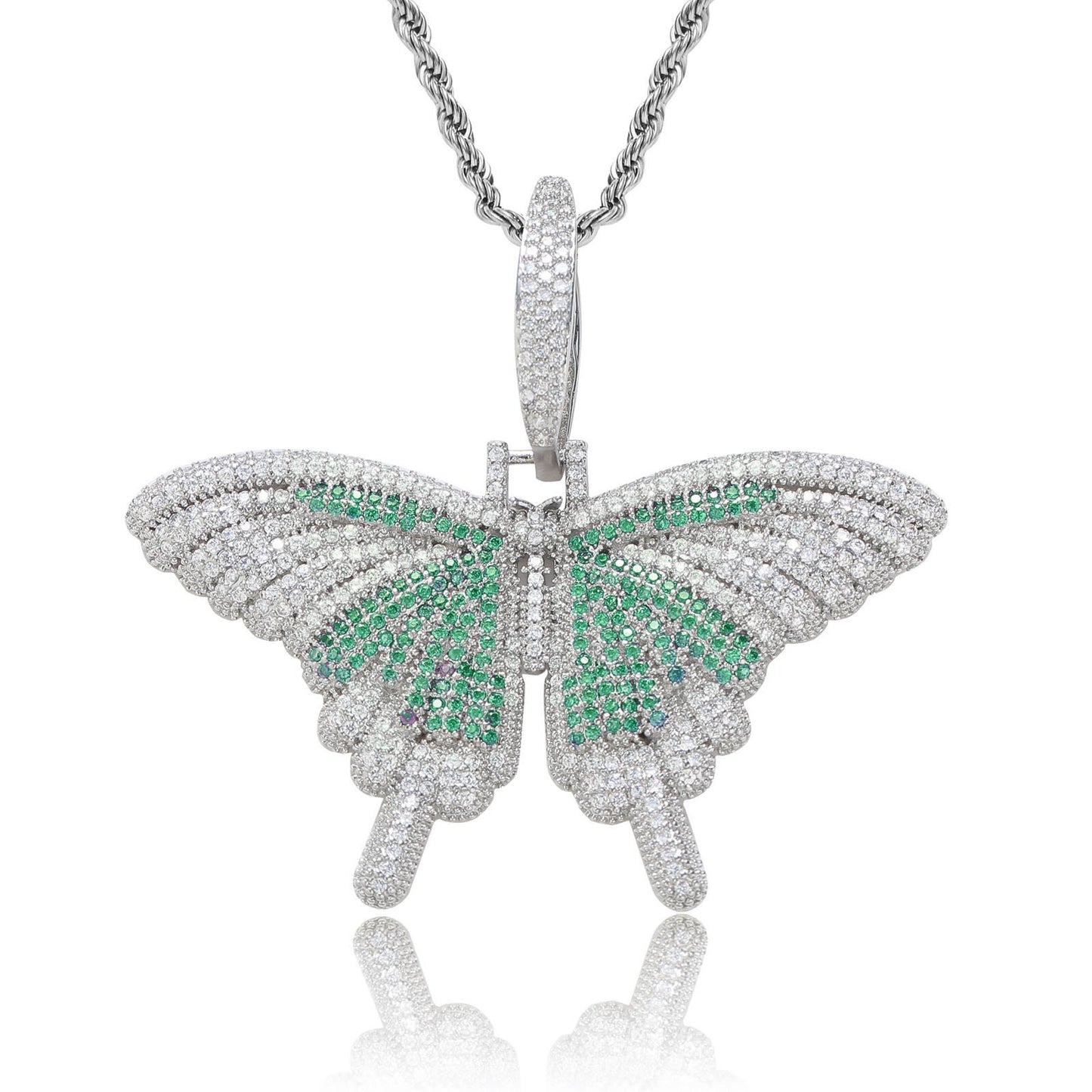 Hip Hop Light Luxury Butterfly Cubic Zirconia Pendant Necklace for Men and Women