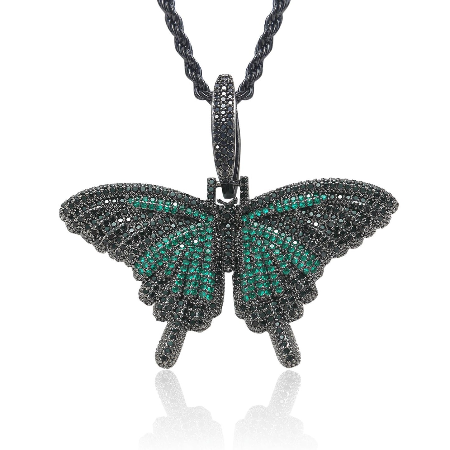 Hip Hop Light Luxury Butterfly Cubic Zirconia Pendant Necklace for Men and Women