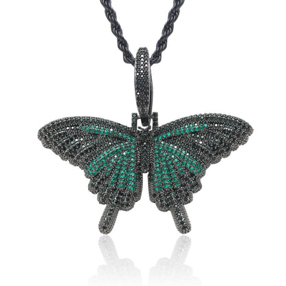 Hip Hop Light Luxury Butterfly Cubic Zirconia Pendant Necklace for Men and Women