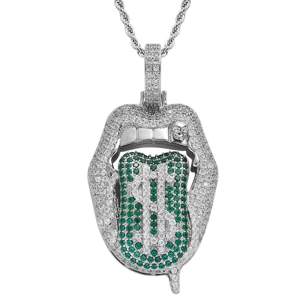 Hip Hop Skull Dollar Cubic Zirconia Pendant Necklace for Men and Women