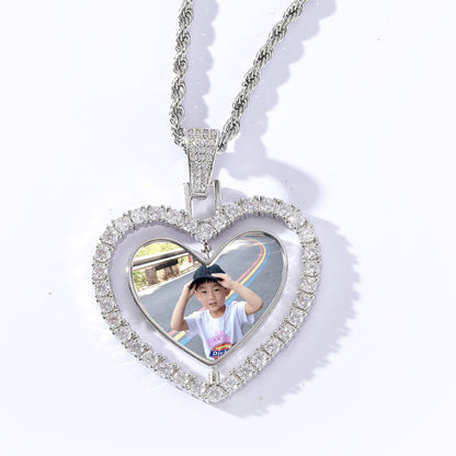 Hip Hop Heart Photo Frame Copper Necklace for Men and Women