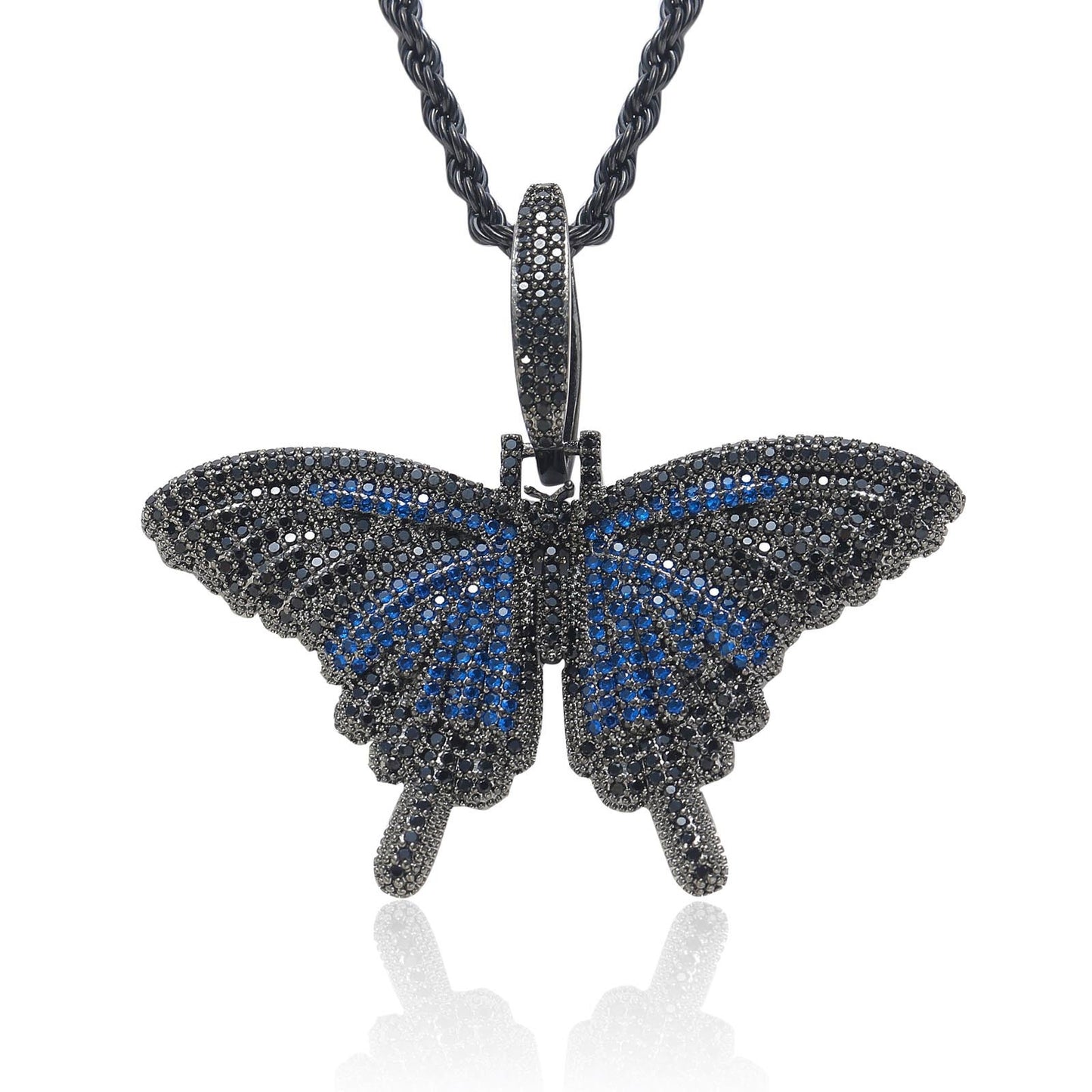 Hip Hop Light Luxury Butterfly Cubic Zirconia Pendant Necklace for Men and Women