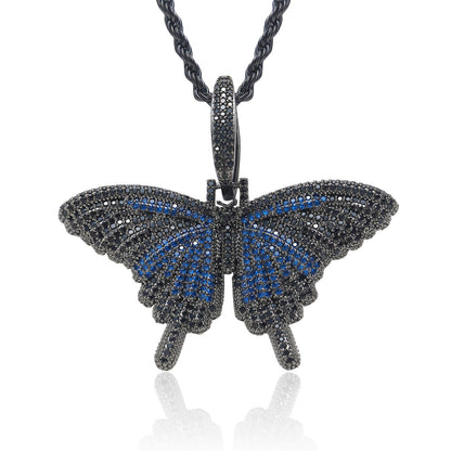 Hip Hop Light Luxury Butterfly Cubic Zirconia Pendant Necklace for Men and Women