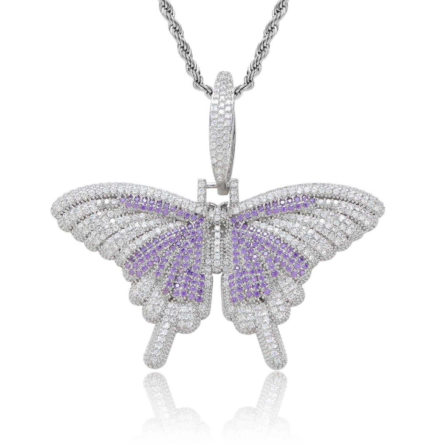 Hip Hop Light Luxury Butterfly Cubic Zirconia Pendant Necklace for Men and Women