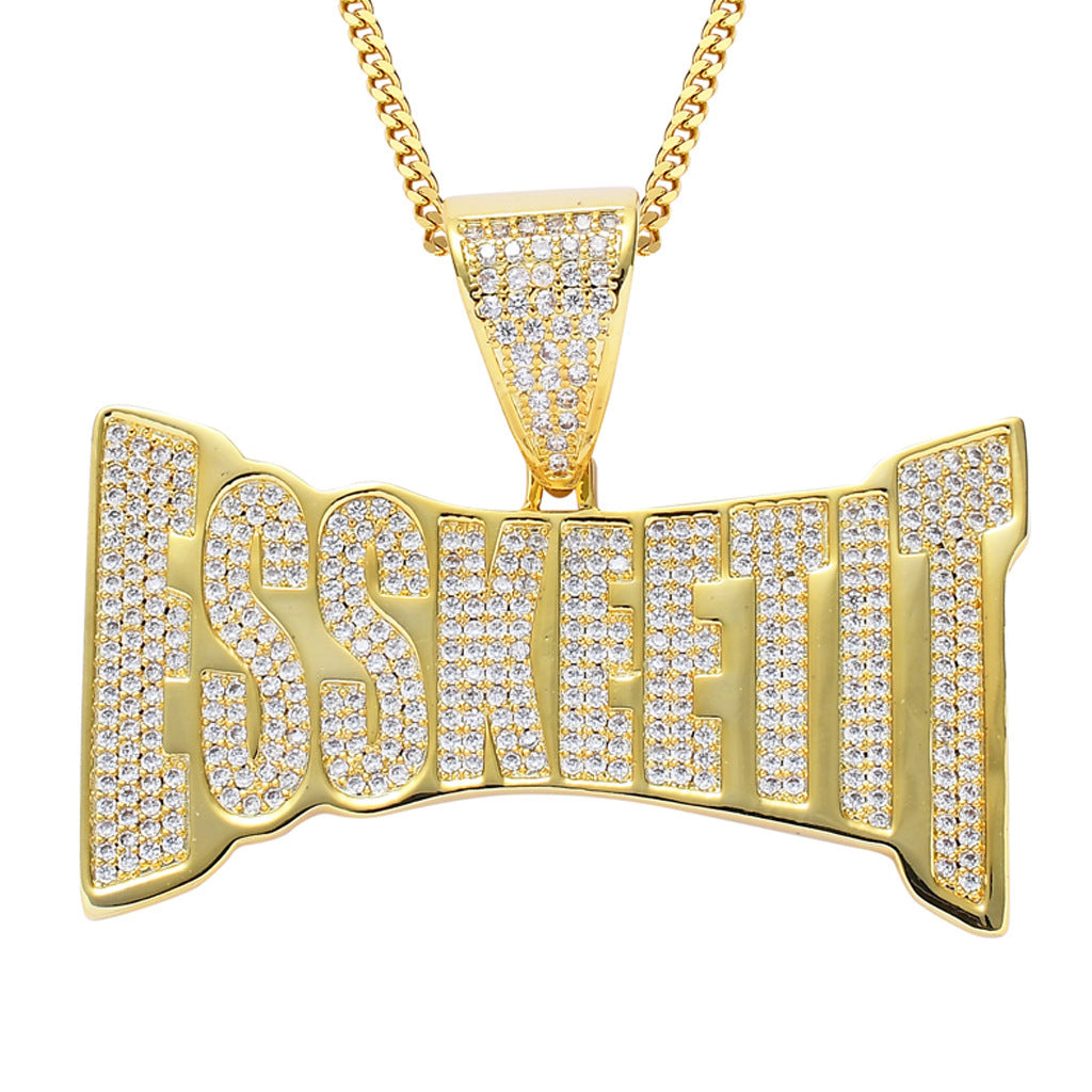 Hip Hop Punk Letter Cubic Zirconia Pendant Necklace for Men and Women