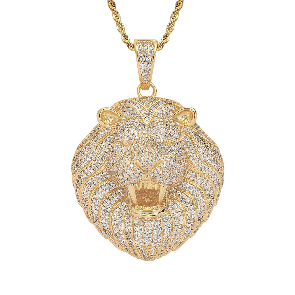 Hip Hop Lion Cubic Zirconia Pendant Necklace for Men and Women