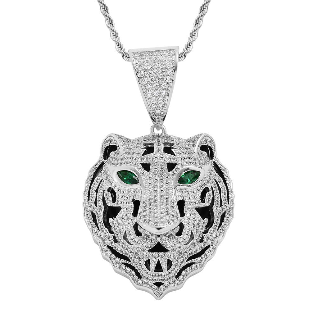 Hip Hop Tiger Cubic Zirconia Pendant Necklace for Men and Women