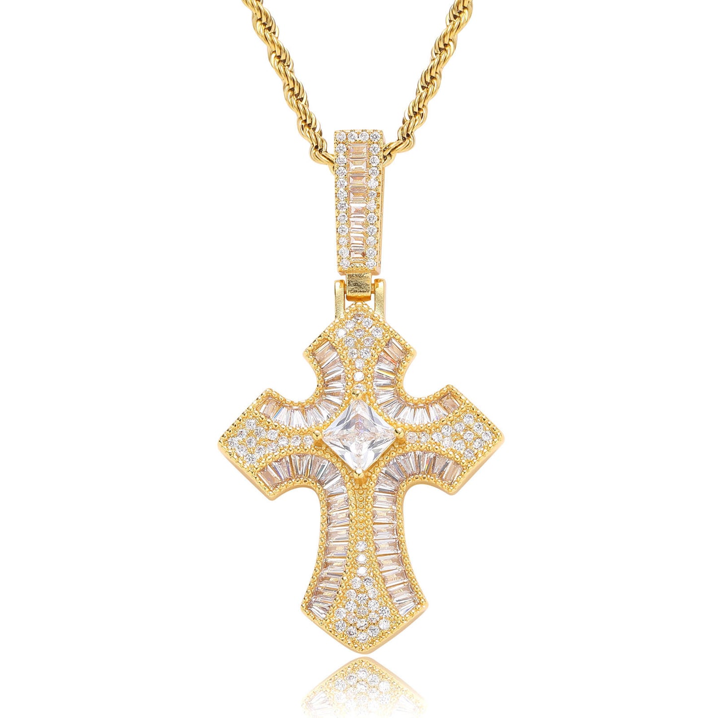 Vintage Light Luxury Cross Square Cubic Zirconia Pendant Necklace for Men and Women