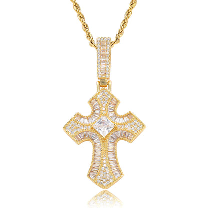 Vintage Light Luxury Cross Square Cubic Zirconia Pendant Necklace for Men and Women