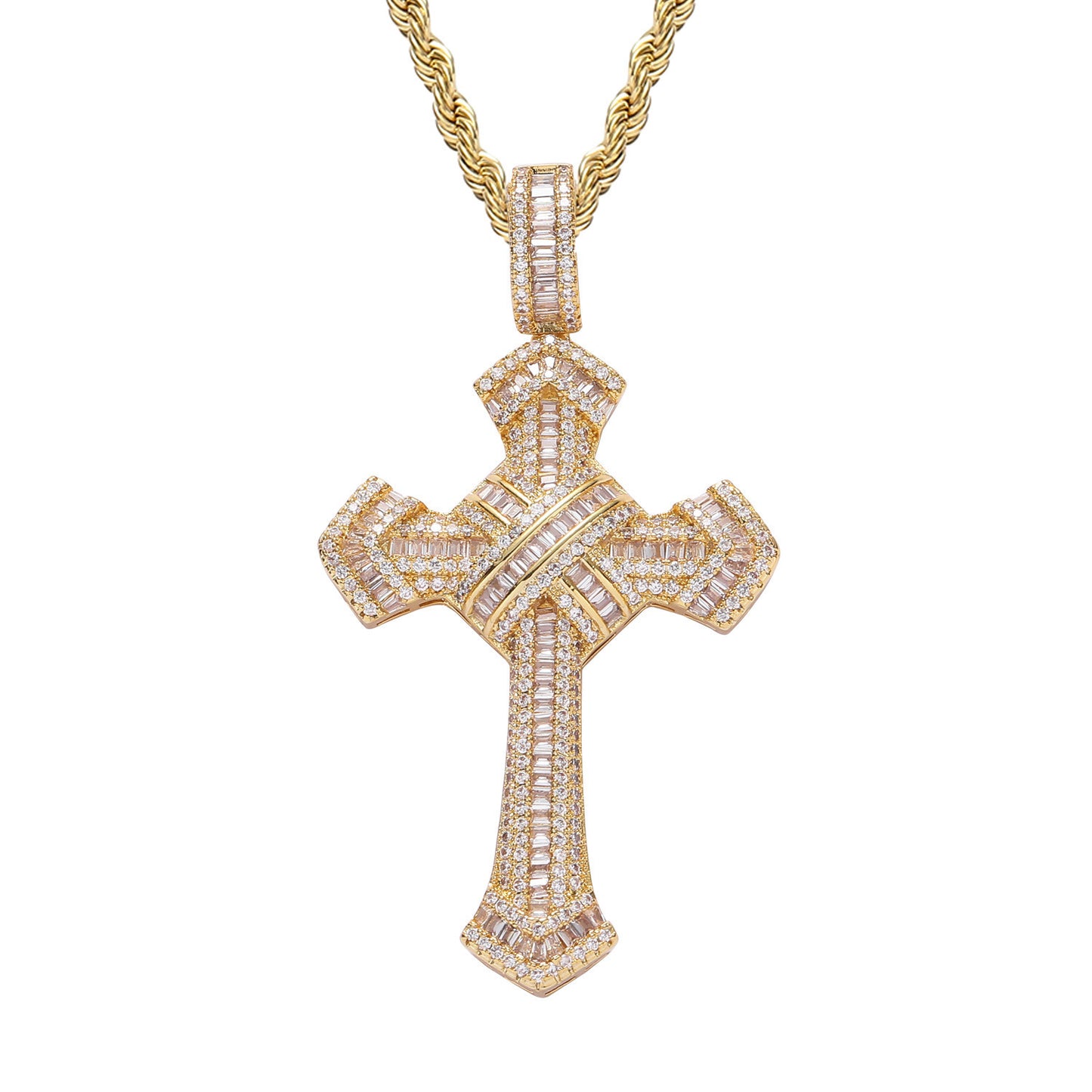 Hip Hop Vintage Cross Copper Pendant Necklace for Men and Women