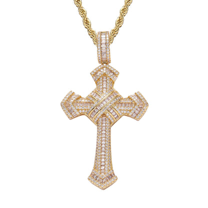 Hip Hop Vintage Cross Copper Pendant Necklace for Men and Women