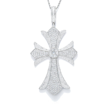 Hip Hop Vintage Cross Floral Copper Pendant Necklace for Men and Women