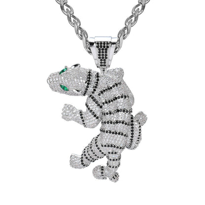 Hip Hop Vintage Eye Tiger Cubic Zirconia Pendant Necklace for Men and Women