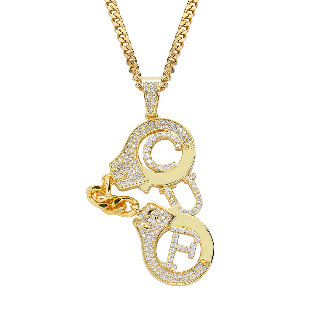 Hip Hop Evil Eye Geometric Copper Pendant Necklace for Men and Women