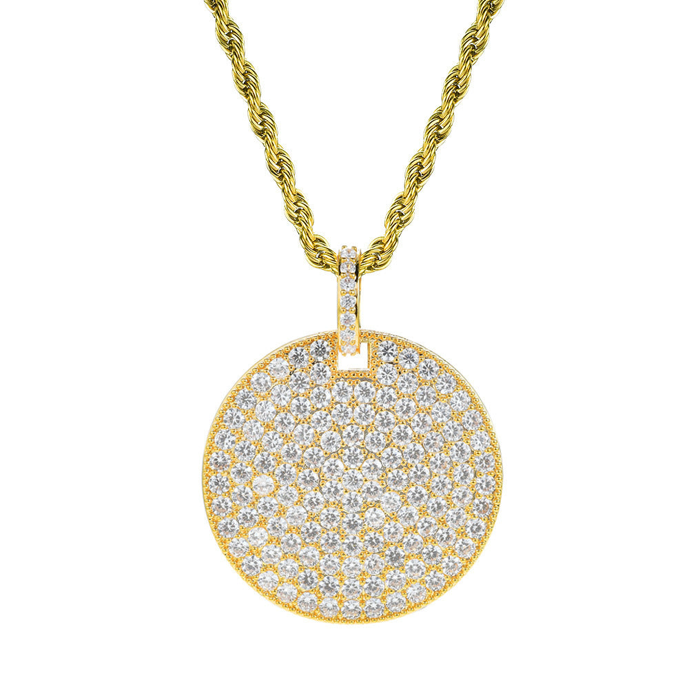 Hip Hop Minimalist Geometric Round Cubic Zirconia Pendant Necklace for Men and Women
