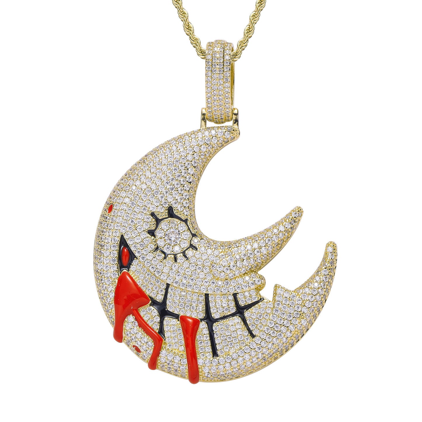 Hip Hop Crescent Moon Copper Pendant Necklace for Men and Women