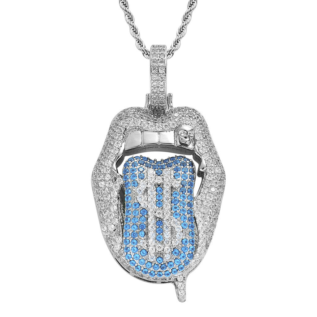 Hip Hop Skull Dollar Cubic Zirconia Pendant Necklace for Men and Women