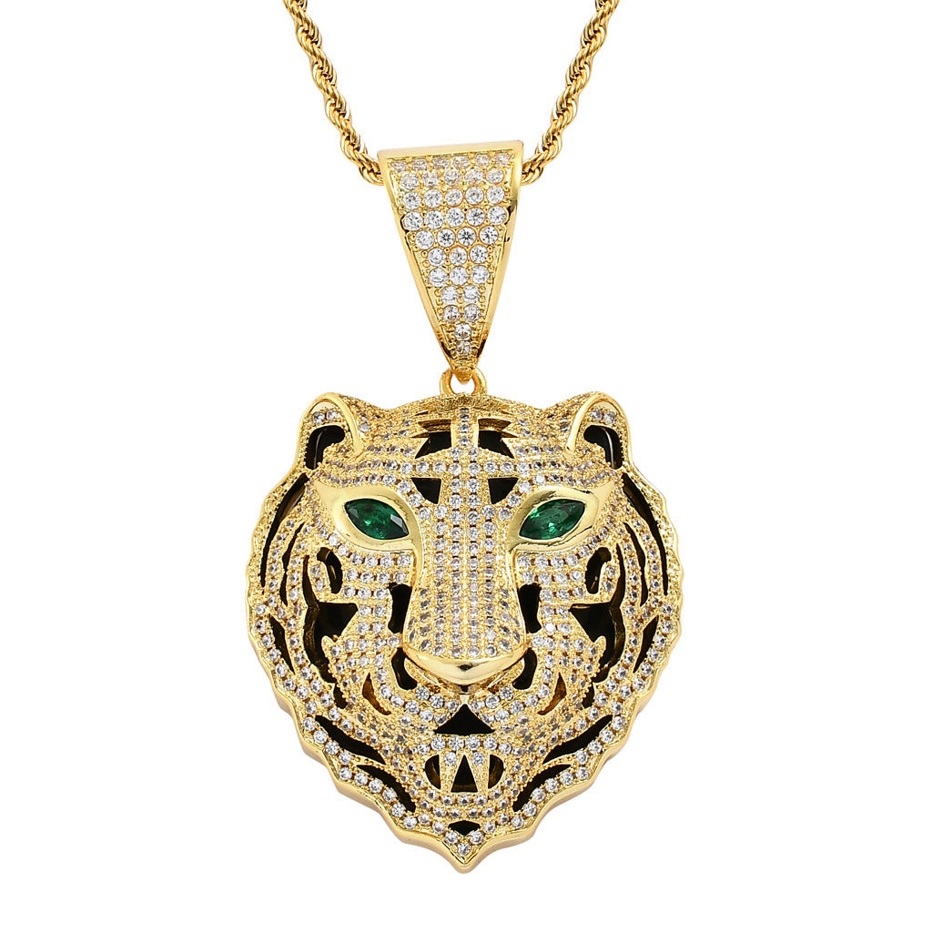 Hip Hop Tiger Cubic Zirconia Pendant Necklace for Men and Women