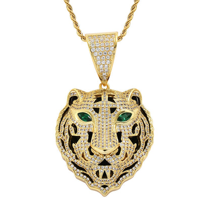 Hip Hop Tiger Cubic Zirconia Pendant Necklace for Men and Women