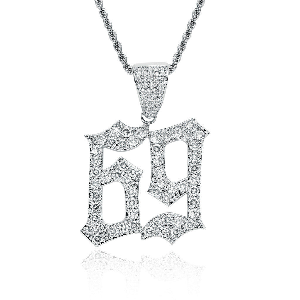 Hip Hop Number Cubic Zirconia Pendant Necklace for Men and Women